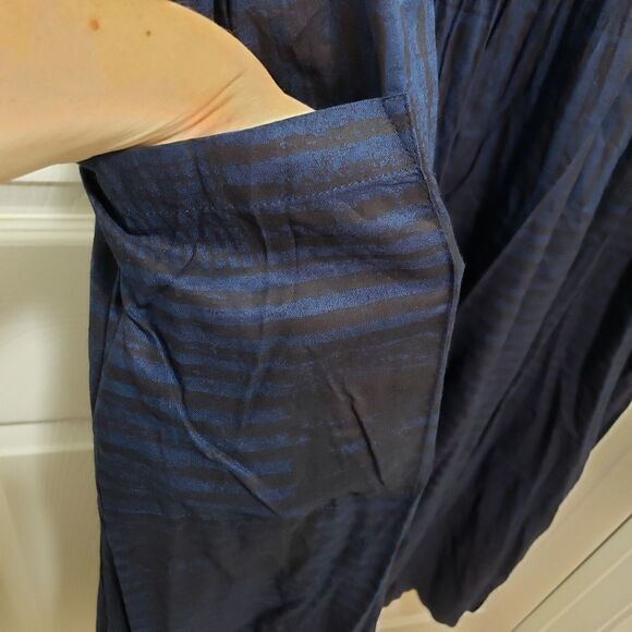 BOMBAY & PAISLEY BOHEMIAN NAVY BUTTON DOWN MIDI DRESS SIZE SMALL NWOT - Picture 3 of 7